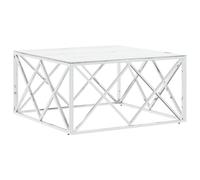 vidaXL Tavolino da Salotto Argento 80x80x40 cm in Acciaio Inox e Vetro, tavolino da Salotto, Tavolo da Soggiorno, tavolino d'accento