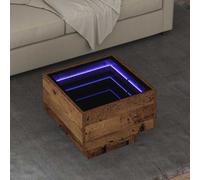 vidaXL Tavolino da caffè in Legno Vecchio 40 x 30 cm, Legno ingegnerizzato, Stile Rustico, con Illuminazione LED. Superficie in Vetro Trasparente, Forma Quadrata, Colore Marrone. Utilizzo Interno, a