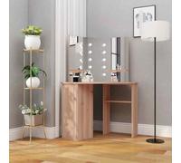 vidaXL Tavolino da Trucco Angolare con LED Rovere 111x54x141,5 cm
