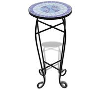 vidaXL Tavolino Laterale Piante Design Mosaico Blu/Bianco Supporto Espositore