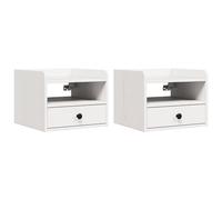 vidaXL Tavolino Notturno in Legno di Pino Bianco 38 x 36 x 29,5 cm - Set di 2, Montati al Muro, Salvaspazio, con Cassetto e Mensola, per Interni, Design Tradizionale, Rettangolare, Facile da Pulire