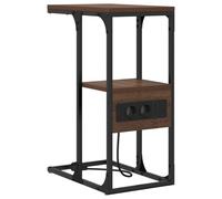vidaXL Tavolino Notturno in Rovere Marrone con Stazione di Ricarica, in Legno Ingegnerizzato e Superficie in Acciaio Testurizzato, 41,5 x 26 x 60,5 cm, con Cassetto e Ripiano, Design Moderno e Minim