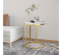 vidaXL Tavolino Oro e Marmo Bianco 45 cm in Vetro Temperato