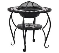 vidaXL Tavolo con Braciere a Mosaico Robusto a 4 Gambe con Griglia Stufa per Esterni Barbecue Nero e Bianco 68 cm in Ceramica Telaio in Acciaio