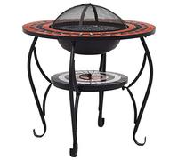 vidaXL Tavolo con Braciere a Mosaico Robusto a 4 Gambe con Griglia Stufa per Esterni Barbecue Terracotta e Bianco 68 cm in Ceramica Telaio in Acciaio