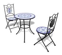 Set da bistrot 3 pz in piastrelle di ceramica blu e bianco