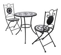 vidaXL Tavolo con Mosaico 60 cm con 2 sedie Nero/Bianco