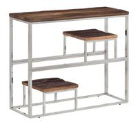 vidaXL Tavolo Consolle Argento Acciaio Inox e Traverse Legno Massello