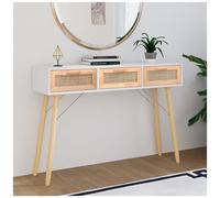 VIDAXL - Tavolo Consolle Bianco 105x30x75 Massello Pino Rattan Naturale