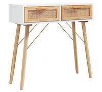 vidaXL Tavolo Consolle Bianco 80x30x75cm Massello Pino Rattan Naturale