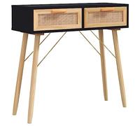 vidaXL Tavolo Consolle Nero 80x30x75cm Massello Pino e Rattan Naturale