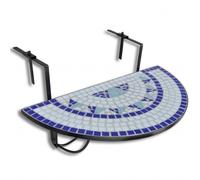 vidaXL Tavolo da Balcone a Mosaico Semicircolare Blu Bianco Supporto Piante