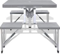 vidaXL Tavolo da campeggio con 4 sgabelli pieghevoli in alluminio grigio extra chiaro