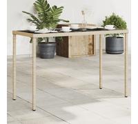AX Tavolo Vetro Temprato 115x54x74cm Polyrattan Beige Casa Patio Giardino 365075