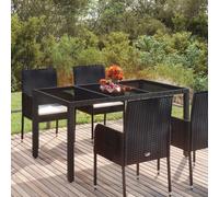 vidaXL Tavolo da Giardino Piano in Vetro Nero 150x90x75 cm Polyrattan