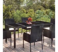 vidaXL Tavolo da giardino con piano in vetro nero 190x90x75 cm in poly rattan