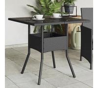 vidaXL Tavolo da Giardino Piano in Vetro Nero 80x80x75 cm Polyrattan