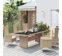vidaXL Tavolo da Giardino Piano Vetro Beige Polyrattan Vetro Temperato