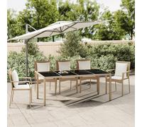 vidaXL Tavolo da Giardino Piano Vetro Beige Polyrattan Vetro Temperato
