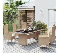 vidaXL Tavolo da Giardino Piano Vetro Beige Polyrattan Vetro Temperato