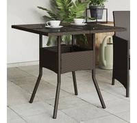 vidaXL Tavolo da Giardino Piano Vetro Marrone 80x80x75 cm Polyrattan