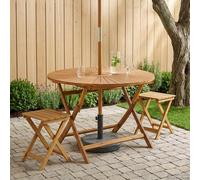 vidaXL Tavolo da Giardino Pieghevole Naturale Ø110 x 75 cm, Tavolo tondo pieghevole in acacia, rustico per esterni, superficie versatile, adatto al tempo, con foro per ombrello