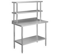 vidaXL Tavolo da Lavoro Cucina con Mensola Credenza Buffet Dispensa Scaffalatura Scaffale Ripiano Banco Bancone Cucina Mobile in Acciaio Inox