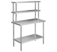vidaXL Tavolo da Lavoro Cucina con Mensola Scaffale Ripiano Banco Credenza Buffet Dispensa Scaffalatura Bancone Cucina Mobile in Acciaio Inox