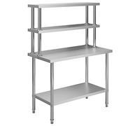 vidaXL Tavolo da Lavoro Cucina con Mensola Scaffale Ripiano Banco Credenza Buffet Dispensa Scaffalatura Bancone Cucina Mobile in Acciaio Inox