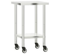 vidaXL Tavolo da Lavoro Cucina con Ruote 55x55x85 cm in Acciaio Inox