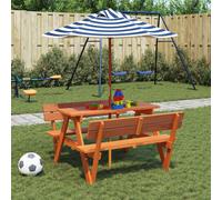 vidaXL Tavolo da Picnic per 4 Bambini con Ombrellone Legno di Abete