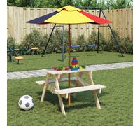 vidaXL Tavolo da Picnic per 4 Bambini con Ombrellone Legno di Abete