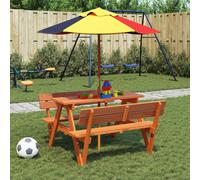 vidaXL Tavolo da Picnic per 4 Bambini con Ombrellone Legno di Abete