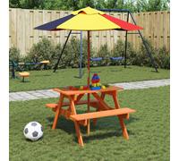 vidaXL Tavolo da Picnic per 4 Bambini con Ombrellone Legno di Abete