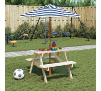 vidaXL Tavolo da Picnic per 4 Bambini con Ombrellone Legno di Abete