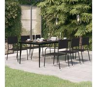 vidaXL Tavolo da Pranzo da Giardino Nero 200x100x74 cm Acciaio e Vetro