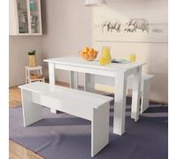 vidaXL Tavolo da Pranzo e Panche 3 pz in Legno Multistrato Bianco