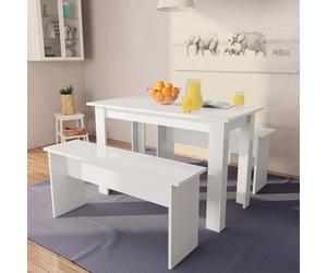 vidaXL Tavolo da Pranzo e Panche 3 pz in Legno Multistrato Bianco
