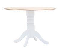 vidaXL Tavolo da Pranzo Rotondo Robusto Stile Moderno Arredo Sala Cucina Ripiano in MDF Lucido 106 cm Bianco Marrone Legno Massello di Hevea