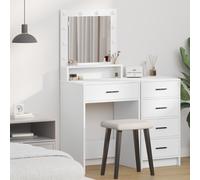 vidaXL Tavolo da toeletta moderno bianco specchio rettangolare LED touch 1 cassetto materiale MDF chic per trucco e servizi igienici in stanze stazioni di stoccaggio mobili camera da letto casa