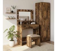 vidaXL Set di Tavolo da Toeletta in Rovere Affumicato con Specchio e Luci | Stile Moderno e Elegante in Legno Massello 79 X 41 135 cm Ideale per Stoccaggio e Toelettatura