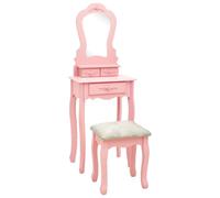 vidaXL Tavolo da Trucco con Sgabello Rosa 50x59x136 cm Legno Paulownia