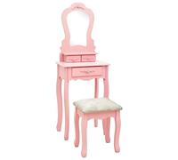 vidaXL Tavolo da Trucco con Sgabello Tavolo per Make-Up con Sedia Tavolino e Sgabello Toletta Tavolino di Servizio Rosa 50x59x136 cm Legno Paulownia