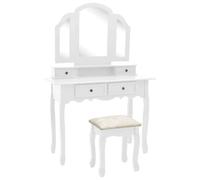 vidaXL Tavolo da Trucco e Sgabello Bianco 100x40x146cm Legno Paulownia