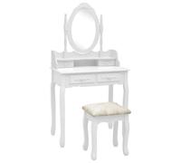 vidaXL Tavolo da Trucco e Sgabello Bianco 75x69x140 cm Legno Paulownia