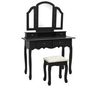 vidaXL Tavolo da Trucco e Sgabello Nero 100x40x146cm Legno Paulownia
