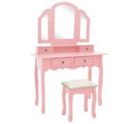vidaXL Tavolo da Trucco e Sgabello Rosa 100x40x146cm Legno Paulownia