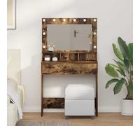 vidaXL Set di Tavolo da Toeletta in Rovere Affumicato con Specchio e Luci | Stile Moderno e Elegante in Legno Massello 79 X 41 135 cm Ideale per Stoccaggio e Toelettatura