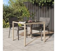 vidaXL Tavolo Giardino 90x90x75 cm Vetro Temperato e Polyrattan Beige