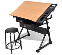 vidaXL Tavolo Inclinabile 2 Cassetti Ufficio Tavolino da Disegno con Sgabello Tecnigrafo